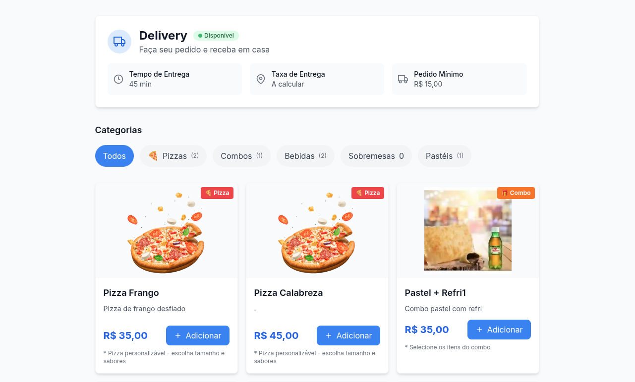 Prévia do menu de delivery do portal O Comércio Cidade