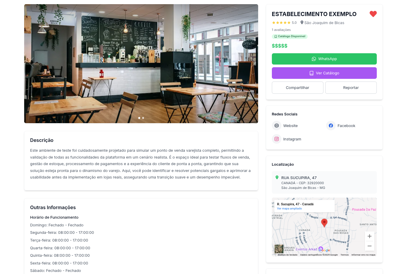 Prévia da página do estabelecimento no portal O Comércio Cidade
